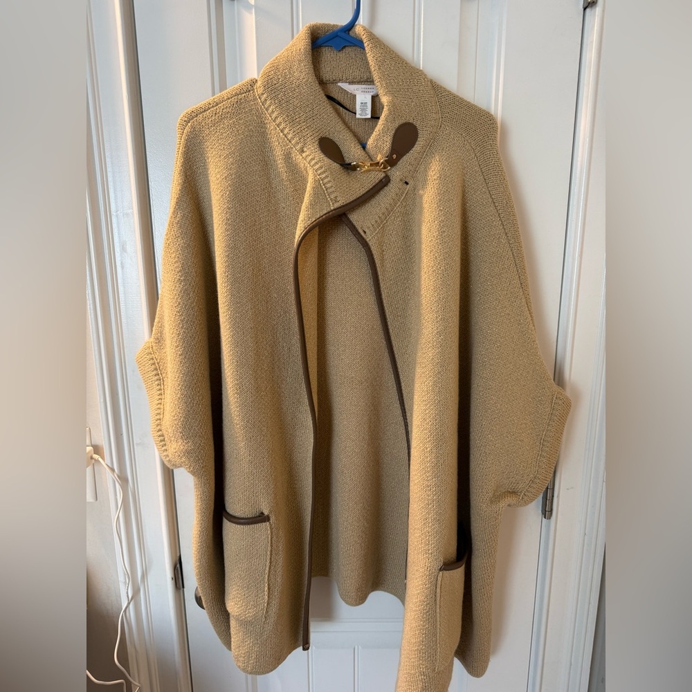 LC Lauren Conrad Tan Poncho with Brown Trim